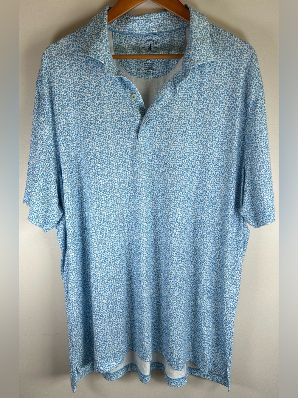 Johnnie-O Mens Polo Shirt XXL Top Shelf Blue White Wildflower Floral Pattern EUC